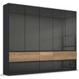 Rauch Winnipeg 226cm 5 Door Wardrobe with Lighting - Metallic Dark Grey High Gloss and Halifax Oak