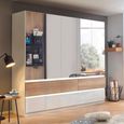 Winnipeg Wardrobe - 226cm - 5 Door - Mirror - with Lighting - High Gloss Alpine White & Halifax Oak