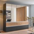 Rauch Winnipeg 226cm 5 Door Wardrobe with Mirror and Lighting - Metallic Dark Grey and Halifax Oak