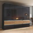 Rauch Winnipeg 271cm 6 Door Wardrobe with Lighting - Metallic Dark Grey High Gloss and Halifax Oak
