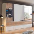 Rauch Winnipeg 271cm 6 Door Wardrobe with Mirror - Alpine White High Gloss and Halifax Oak