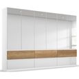 Rauch Winnipeg 271cm 6 Door Wardrobe with Mirror and Lighting - Alpine White High Gloss and Halifax Oak