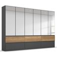 Rauch Winnipeg 271cm 6 Door Wardrobe with Mirror and Lighting - Metallic Dark Grey and Halifax Oak