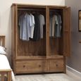 Rustic Oak Wardrobe - 3 Door - 2 Drawer - Oak