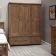 Rustic Oak Wardrobe - 3 Door - 2 Drawer - Oak
