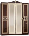 Sara Mahogany Italian 4 Door Wardrobe with Mirrors