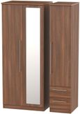 Sherwood Walnut Effect 3 Door Combi Wardrobe - 1 Mirror and RHF 2 Drawers
