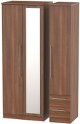 Sherwood Walnut Effect 3 Door Tall Combi Wardrobe - 1 Mirror and RHF 2 Drawers