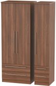Sherwood Walnut Effect 3 Door Tall Triple Wardrobe - 4 Drawers