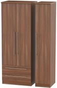 Sherwood Walnut Effect 3 Door Tall Triple Wardrobe - LHF 2 Drawers