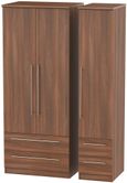 Sherwood Walnut Effect 3 Door Triple Wardrobe - 4 Drawers