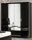Simona Black Italian 4 Door Wardrobe with Mirrors