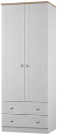 Sussex Grey Ash and Oak Effect Oak 2 Door 2 Drawer Double Wardrobe
