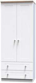 Sussex White and Oak Effect Oak 2 Door 2 Drawer Double Wardrobe
