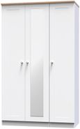 Sussex White and Oak Effect Oak 3 Door Tall Triple Wardrobe - 1 Mirror