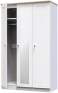 Sussex White and Oak Effect Oak 3 Door Tall Triple Wardrobe - 1 Mirror