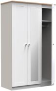 Sussex White and Oak Effect Oak 3 Door Tall Triple Wardrobe - 1 Mirror