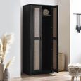 Sydney Wardrobe - 2 Door - Black and Faux Rattan