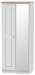 Victoria Grey and Riviera Oak 2 Door Wardrobe - 1 Mirror