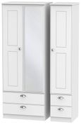 Victoria White Ash 3 Door Tall Combi Wardrobe - 1 Mirror