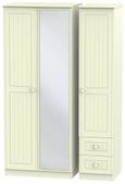 Warwick Cream 3 Door Combi Wardrobe - 1 Mirror and RHF 2 Drawers