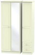 Warwick Cream 3 Door Tall Combi Wardrobe - 1 Mirror and RHF 2 Drawers