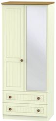 Warwick Cream and Oak 2 Door Combi Wardrobe - 1 Mirror