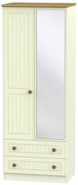 Warwick Cream and Oak 2 Door Tall Combi Wardrobe - 1 Mirror