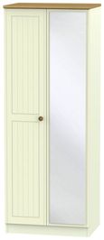 Warwick Cream and Oak 2 Door Tall Wardrobe - 1 Mirror