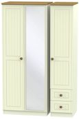 Warwick Cream and Oak 3 Door Combi Wardrobe - 1 Mirror and RHF 2 Drawers