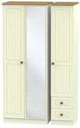 Warwick Cream and Oak 3 Door Tall Combi Wardrobe - 1 Mirror and RHF 2 Drawers