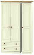 Warwick Cream and Oak 3 Door Tall Triple Wardrobe - LHF 2 Drawers