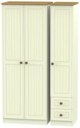 Warwick Cream and Oak 3 Door Tall Triple Wardrobe - RHF 2 Drawers