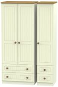 Warwick Cream and Oak 3 Door Triple Wardrobe - 4 Drawers