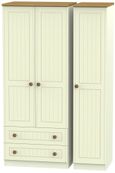Warwick Cream and Oak 3 Door Triple Wardrobe - LHF 2 Drawers