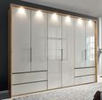 Asmara Wardrobe - 6 Door - Grey Glass and Oak Carcase - 4 Drawers