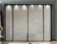 Nizza Sliding Wardrobe - 4 Door - Champagne Glass and Havana Carcase