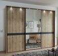 Rialto Sliding Wardrobe - 3 Door Mirror - Oak and Slate Trim