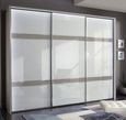Rialto Sliding Wardrobe - 3 Door - White Glass and Grey Trim