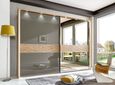 Wega Sliding Wardrobe - 2 Door Mirror - Oak and Havana Glass - RH