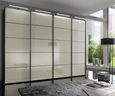 Westside Sliding Wardrobe - 4 Door - Magnolia Glass - Black Carcase