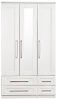 York White 3 Door Tall Combi Wardrobe - 1 Mirror