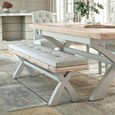 Salcombe Dining Bench with Cross Leg - Grey Oak -  Beige Fabric