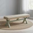 Salcombe Dining Bench with Cross Leg - Sage Oak -  Beige Fabric