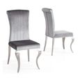 Louis Grey Velvet Fabric Dining Chair with Chrome Legs