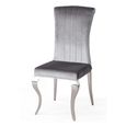 Louis Grey Velvet Fabric Dining Chair with Chrome Legs
