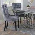 Knocker Back Dining Chair - Grey Velvet Fabric - Black Wooden Legs