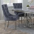 Knocker Back Dining Chair - Grey Velvet Fabric - Chrome Legs