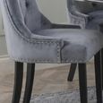 Knocker Back Dining Chair - Grey Velvet Fabric - Black Wooden Legs
