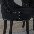 Lion Knocker Back Dining Chair - Black Velvet Fabric - Black Wooden Legs